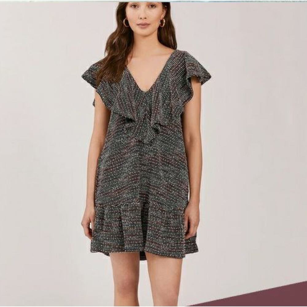 Something Navy Quinn Tweed Ruffle V Neck Dress Size XL NWT Multicolor